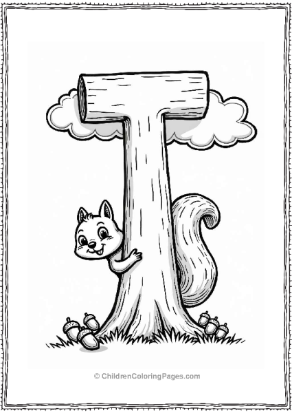 Friendly Squirrel Behind A Tree With Letter T Free PDF Printable