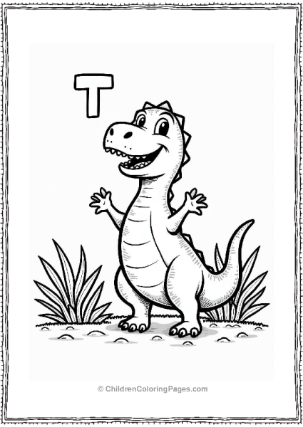 Friendly T Rex In The Jungle With Letter T Free PDF Printable