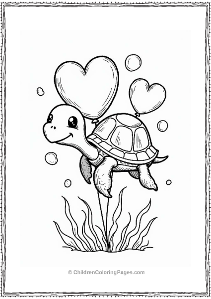 Friendly Turtle Valentine’s Balloons With Hearts Free PDF Printable