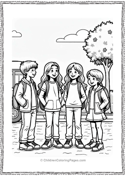 Friends Waiting For The School Bus Free PDF Printable