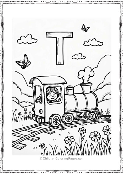 Fun Train In A Flower Valley With Letter T Free PDF Printable