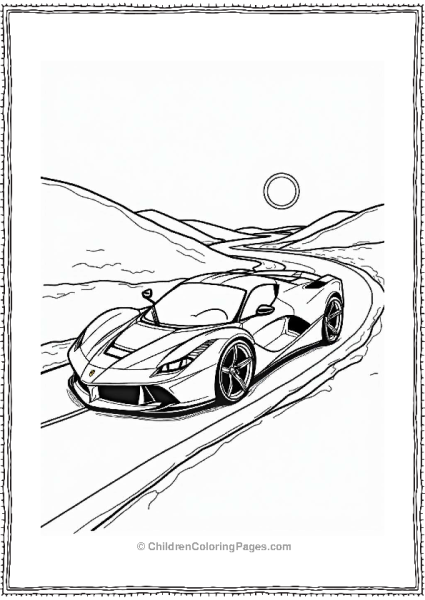 Futuristic Ferrari Sports Car On A Winding Road Free PDF Printable