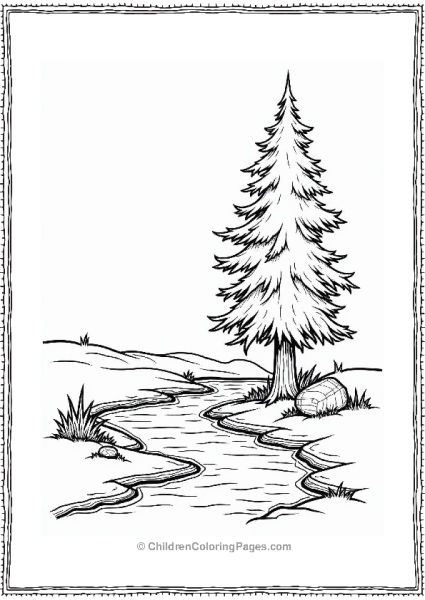 Gentle Cedar Tree By A Stream Free PDF Printable