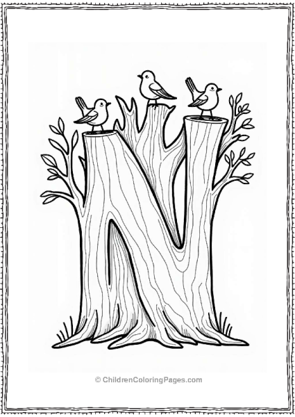 Giant N Tree With Birds Free PDF Printable