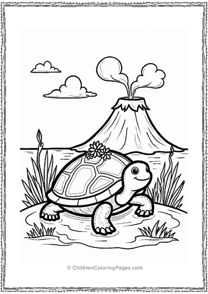 Giant Turtle Beside A Volcano Free PDF Printable