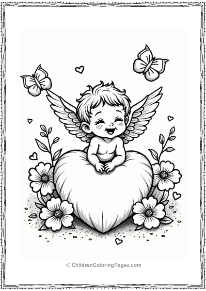 Giggling Cupid On A Heart Cushion Free PDF Printable