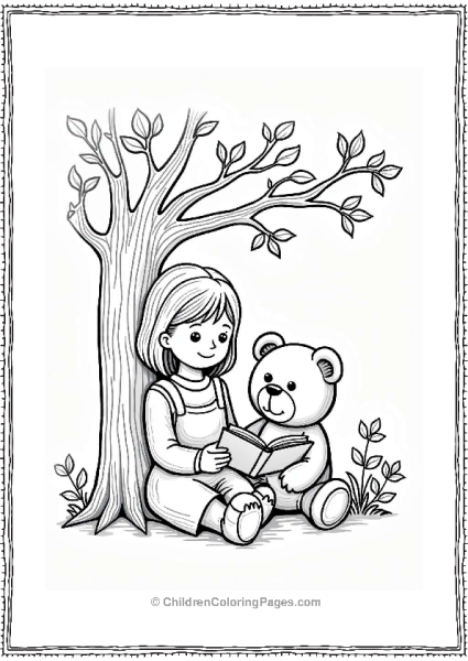 Girl Reading To Teddy Bear Under A Tree Free PDF Printable