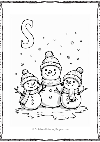 Glistening Snowman Family In A Snowy Yard Free PDF Printable