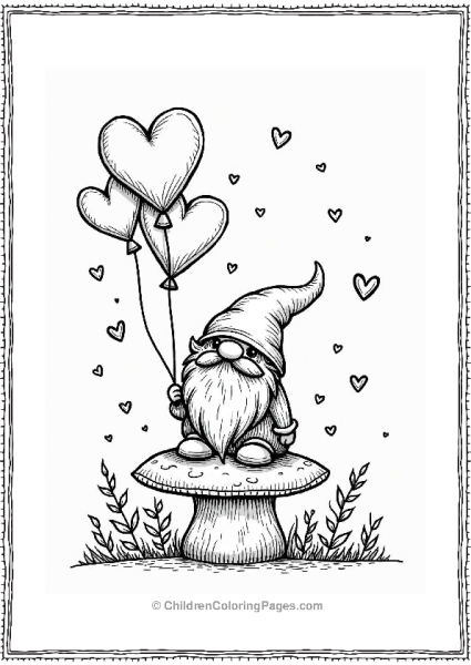 Gnome With Heart Shaped Valentine’s Balloons Free PDF Printable