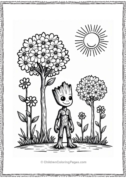 Groot Beside Flowering Trees Free PDF Printable