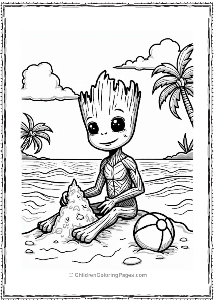 Groot Building A Sandcastle At The Beach Free PDF Printable