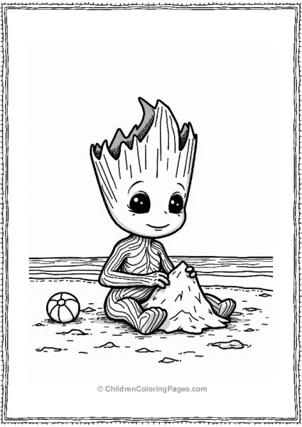 Groot Building A Sandcastle On The Beach Free PDF Printable