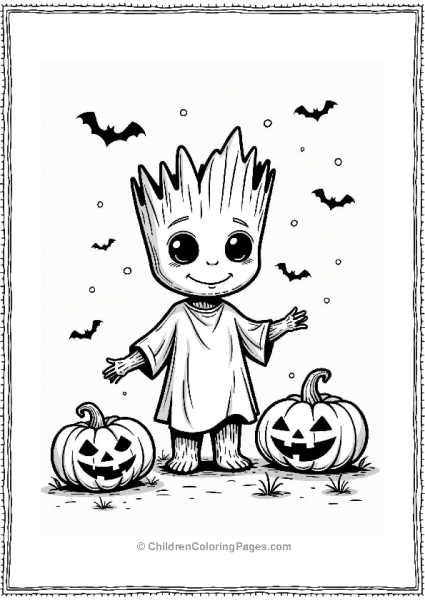 Groot Celebrating Halloween In A Ghost Costume Free PDF Printable