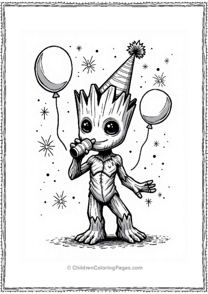 Groot Celebrating New Years Festivities Free PDF Printable