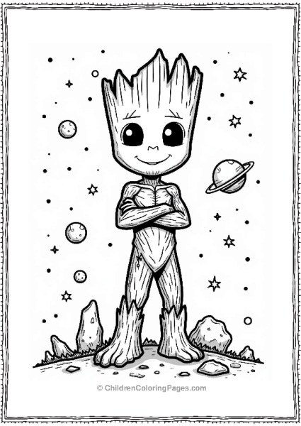 Groot Heroically Standing On An Asteroid Free PDF Printable