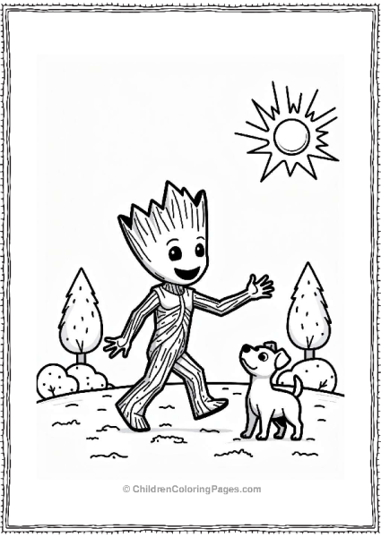 Groot Playing Fetch With A Dog Free PDF Printable