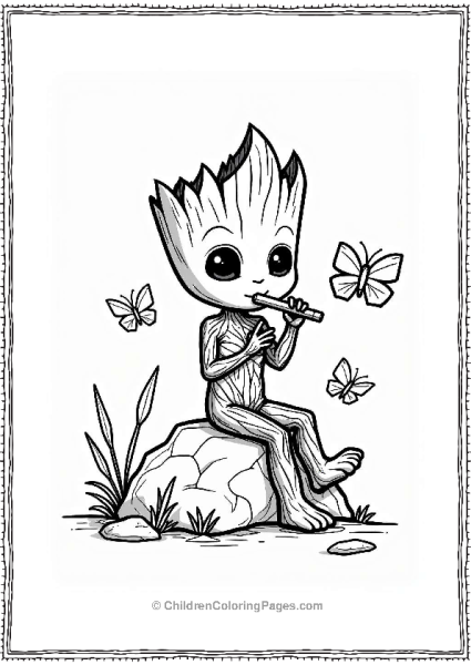 Groot Playing Flute With Butterflies Free PDF Printable