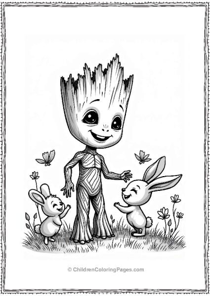 Groot Playing With Animals In A Meadow Free PDF Printable