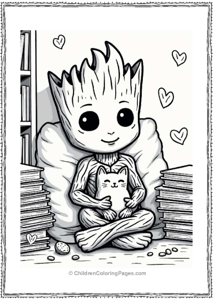 Groot Relaxing With A Cat Free PDF Printable