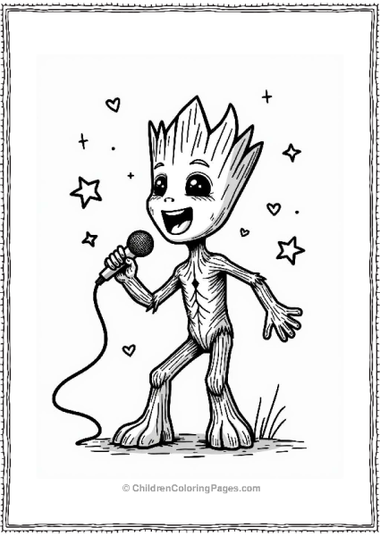 Groot Singing Joyfully With Microphone Free PDF Printable