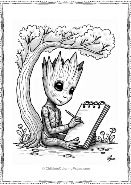 Groot Sketching Under A Tree Free PDF Printable