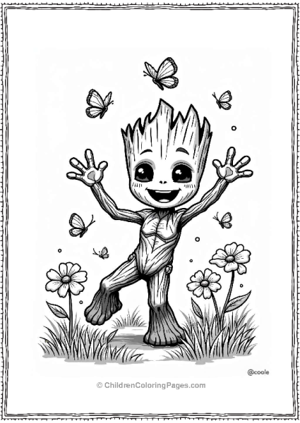 Groot Twirling In A Flower Meadow Free PDF Printable