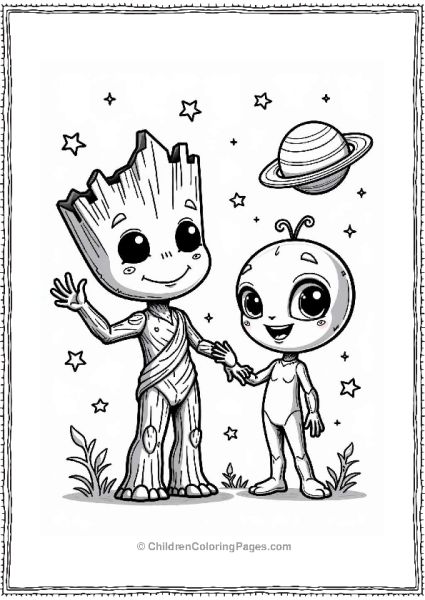 Groot Waving Hello To A Friendly Alien Free PDF Printable