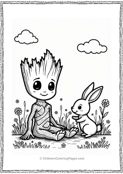 Groot With A Happy Rabbit In The Forest Free PDF Printable