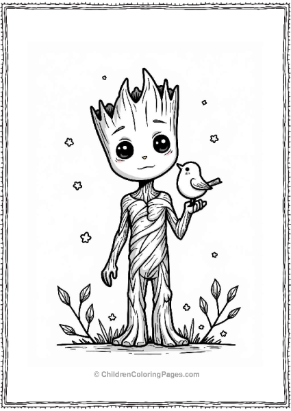 Groot With A Singing Bird Free PDF Printable