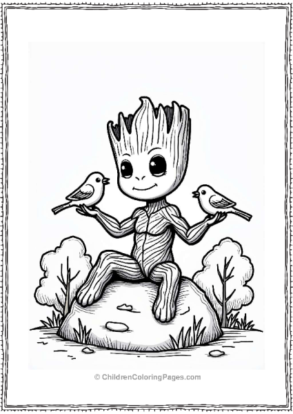 Groot With Bird Friends In The Garden Free PDF Printable