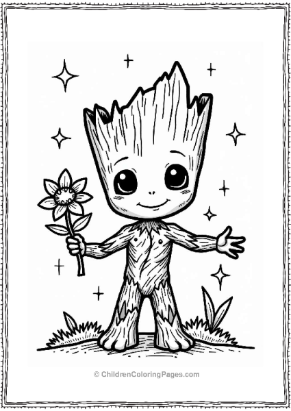 Groot With Cosmic Flowers Free PDF Printable