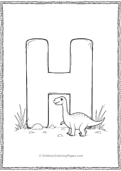 H With A Dinosaur Scene Free PDF Printable