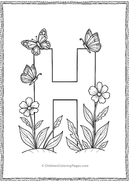 H With An Easy To Color Flower Garden Free PDF Printable