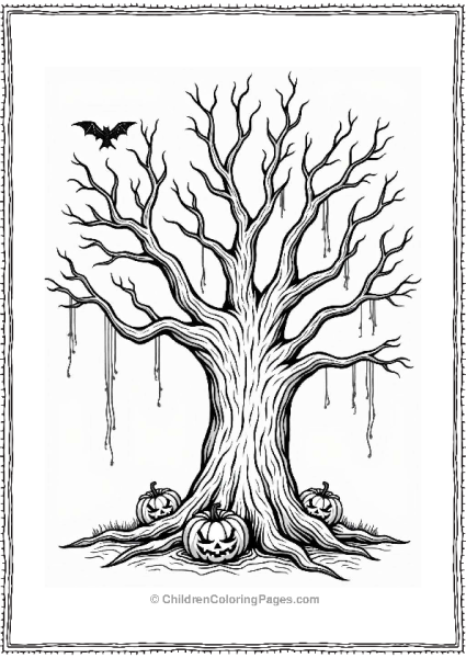 Halloween Spooky Tree With Bats And Jack O Lanterns Free PDF Printable