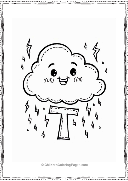 Happy Cloud With Letter T Free PDF Printable