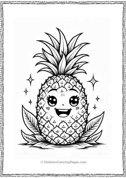 Happy Pineapple Surrounded By Tropical Leaves Free PDF Printable