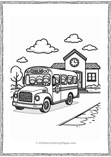 Happy School Bus At School Free PDF Printable