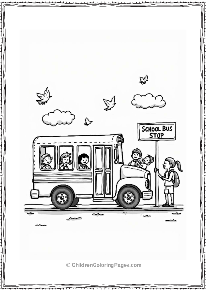 Happy School Bus At The Stop Free PDF Printable