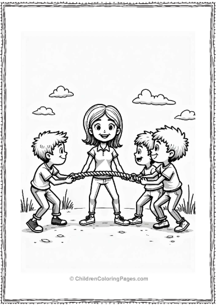 Happy Teacher And Students Playing Tug Of War Free PDF Printable