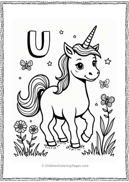 Happy Unicorn In A Flower Meadow Free PDF Printable