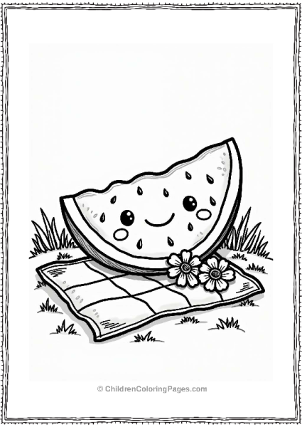 Happy Watermelon Slice On Picnic Blanket Free PDF Printable