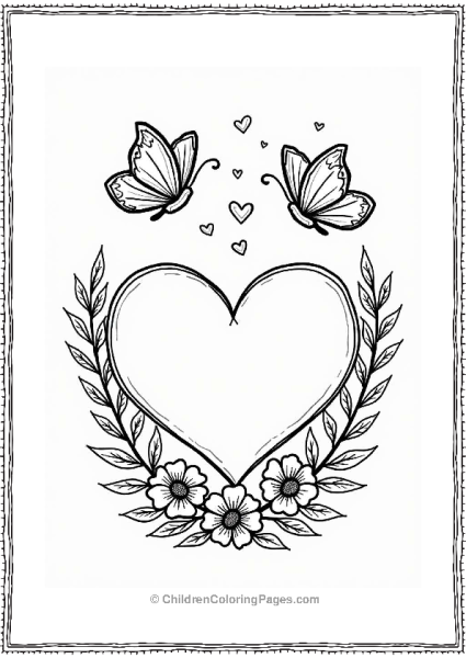 Heart And Butterflies Coloring Page Free PDF Printable