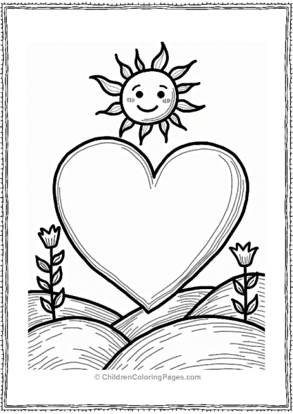 Heart And Sun Coloring Page Free PDF Printable