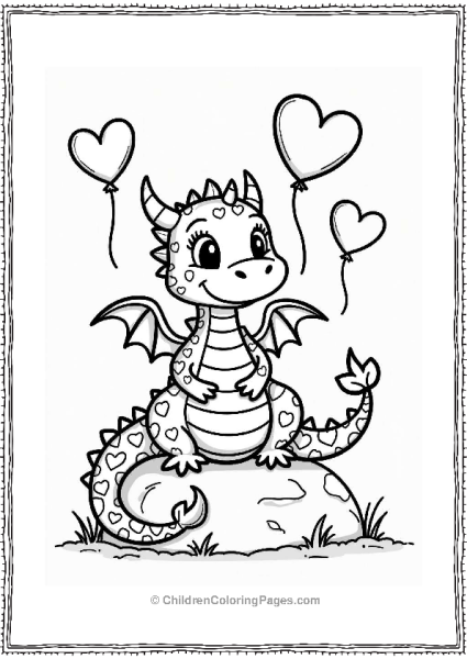 Heart Dragon With Balloons Free PDF Printable