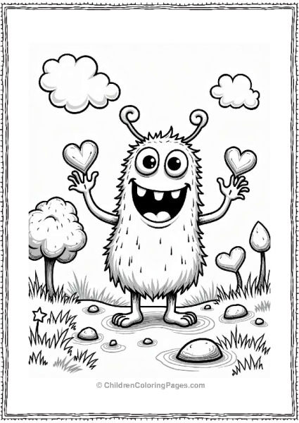 Heart Monster Playing With Heart Stones Free PDF Printable