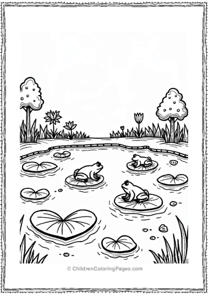 Heart Pond With Frogs And Lily Pads Free PDF Printable