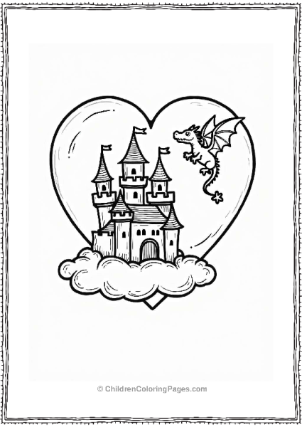 Heart Shaped Castle With A Friendly Dragon Free PDF Printable