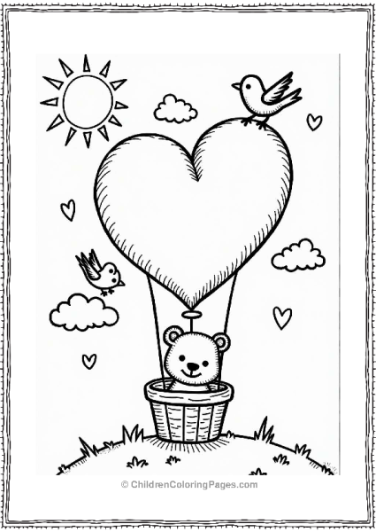 Heart Shaped Hot Air Balloon With Bear Free PDF Printable