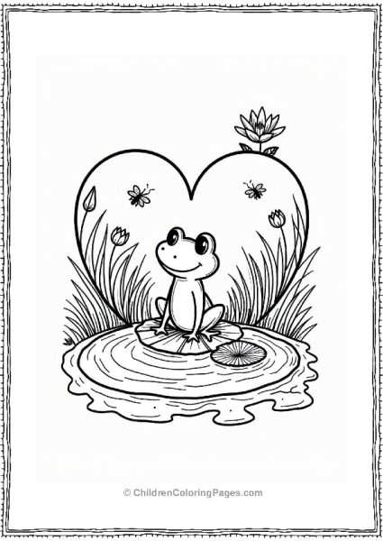 Heart Shaped Pond With Frog And Flowers Free PDF Printable