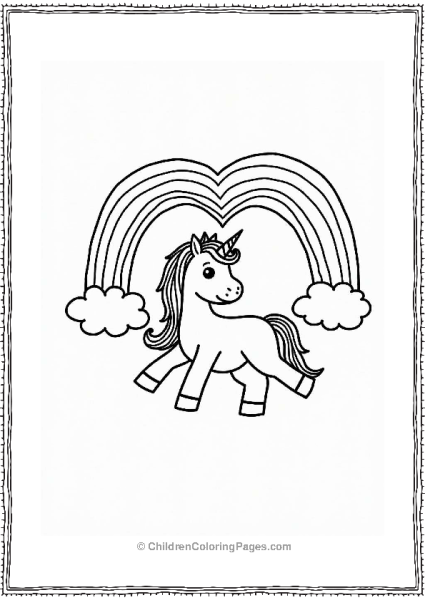 Heart Shaped Rainbow Over Playful Unicorn Free PDF Printable